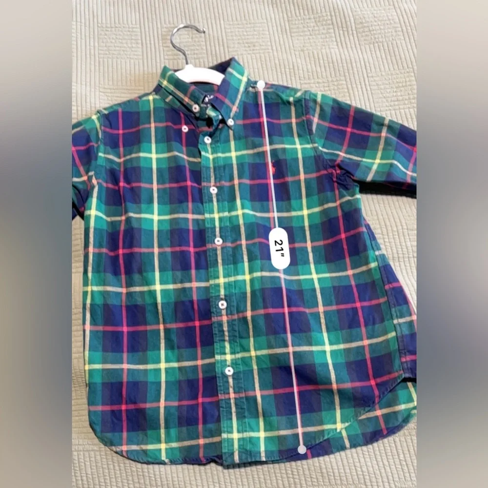 Polo Ralph Lauren Plaid Cotton Poplin Button Down Long Sleeve Shirt Size 7